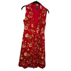 Pendleton Floral Wrap Dress Size 6 Petite Red Tropical Vacation Cotton Lined